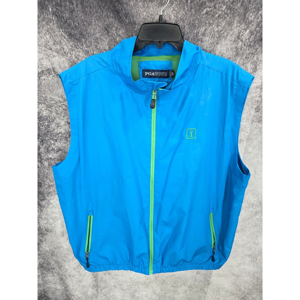 PGA Tour Golf Vest Mens XL Blue Full Zip Mesh Lined Windbreaker Athleisure Sport